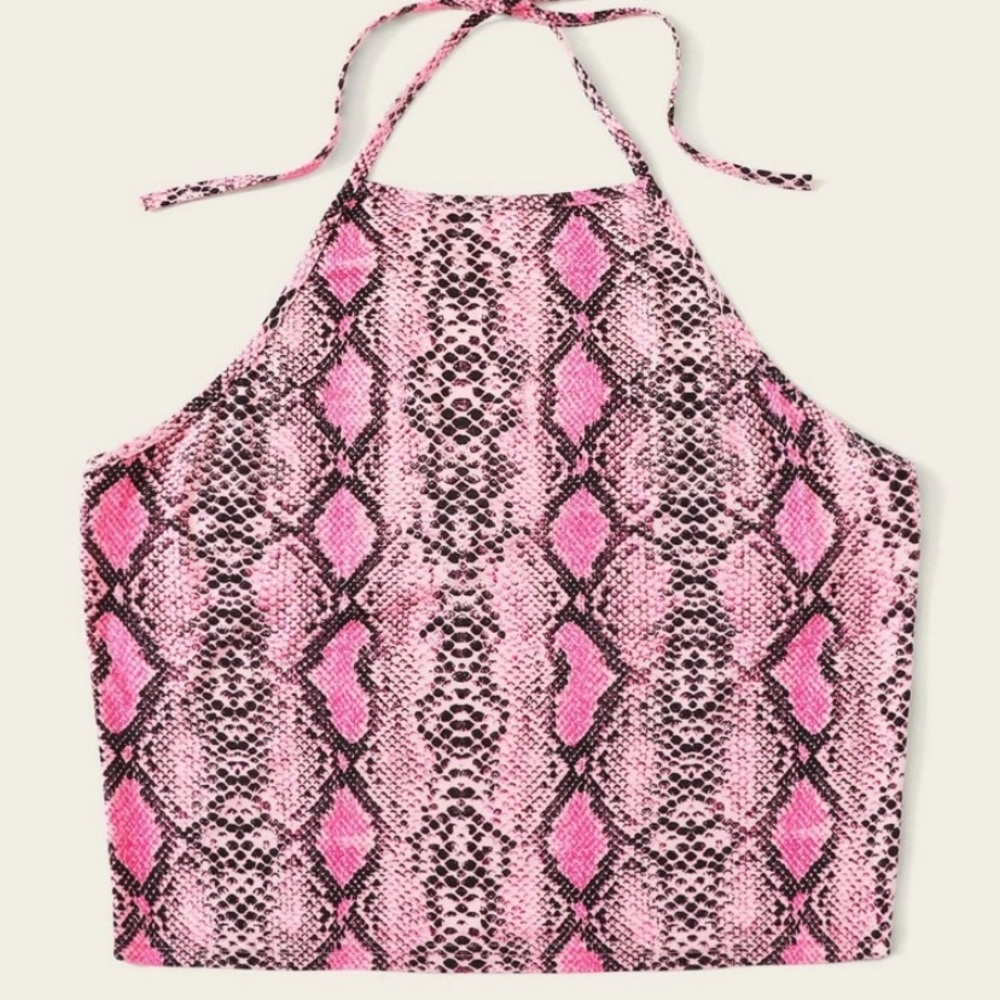 Pink Snakeskin Halter crop top